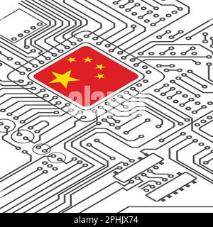 Electric circuit perspective China microchip Stock Vector