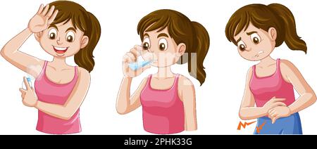 Set of girl with puberty and change illustration Stock Vector