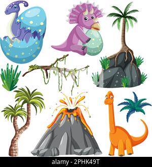 Dinosaurs and Natural Elements Vector Collection illustration Stock ...