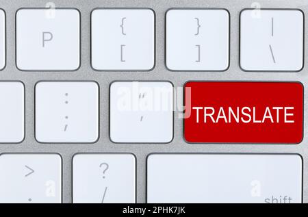 Red button with word TRANSLATE on computer keyboard, top view Stock Photo