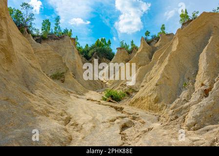 Sandstone cliffs at the rummu quarry in Estonia. Stock Photo
