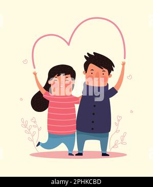 young couple with hearts Stock Vector