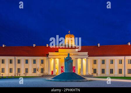 Night view of the Lithuania National Museum under the Gediminas hill in Vilnius,Lithuania. Stock Photo