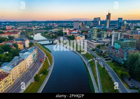 Sunrise view of riverside of the Neris river in Vilnius, Lithuania.. Stock Photo