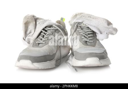 dirty sock on a white background Stock Photo - Alamy
