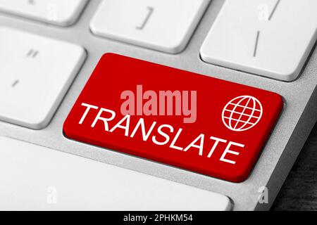 Red button with word TRANSLATE on computer keyboard, closeup view Stock Photo