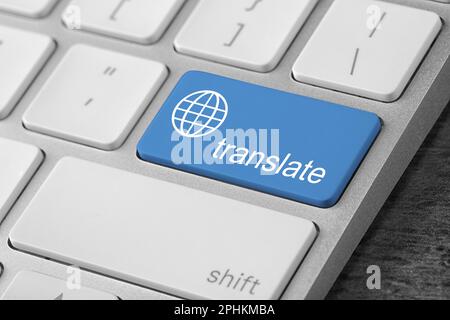 Blue button with word TRANSLATE on computer keyboard, closeup view Stock Photo