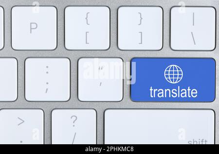 Blue button with word TRANSLATE on computer keyboard, top view Stock Photo
