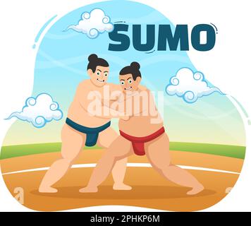 Sumo Wrestler Illustration with Fighting Japanese Traditional Martial Art and Sport Activity in Flat Cartoon Hand Drawn Landing Page Templates Stock Vector