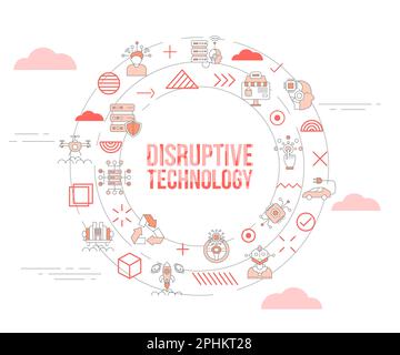 disruptive technology concept with icon set with big word or text on ...