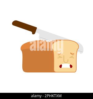 Knife cuts bread and cries. It hurts loaf of bread and piece Stock Vector