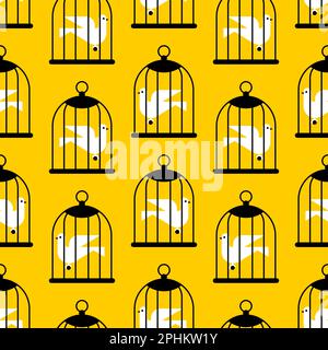 Pigeon in cage pattern seamless. Bird in cage background. Concept of unfreedom texture Stock Vector