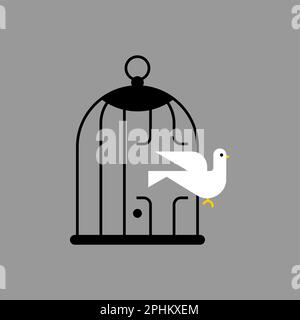 Dove flew out of cage. Vector illustration Stock Vector