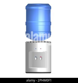 Water cooler with bottle isolated on white background. 3D vector illustration, front view. Stock Vector