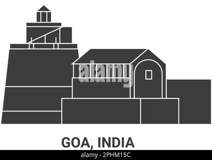 India, Goa, Fort Aguada travel landmark vector illustration Stock ...