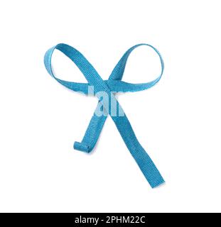 Braid Bow Isolated, Cotton Rope Bows, Blue Packaging Cord Knots, Knotted Rustic Gift, Eco-Friendly Natural Blue Rope Bow on White Background Stock Photo