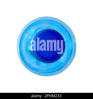 Closed Blue Plastic Bottle Top Isolated, Empty Plastic Bottle, Global Pollution Concept, Water Pet Bottles on White Background Stock Photo