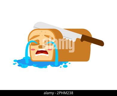 Knife cuts bread and cries. It hurts loaf of bread and piece Stock Vector