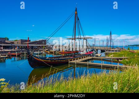 Reconstructed viking ships at the port of Roskilde, Denmark. Stock Photo