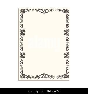 Vertical frame with vines and leaves for decorative design of book pages, diplomas and certificates in A4 format. Minimalistic vector isolated on whit Stock Vector