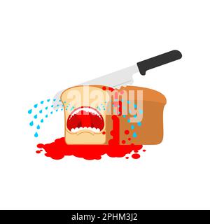 Knife cuts bread and cries. It hurts loaf of bread and piece Stock Vector