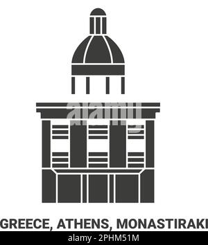 Greece, Athens, Monastiraki travel landmark vector illustration Stock Vector