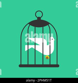 Pigeon in cage. Bird in cage. Concept of unfreedom Stock Vector