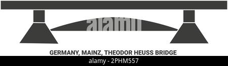 Germany, Mainz, Theodor Heuss Bridge travel landmark vector illustration Stock Vector