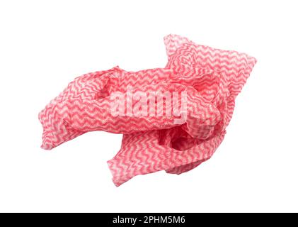 Crumpled Cleaning Cloth Isolated, Pink Wipe Rag, Cleaning Microfiber Towel, Wiping Cotton Napkin, Microfibre Fabric for Cleanliness, Kitchen Cloths on Stock Photo