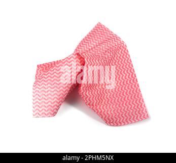 Crumpled Cleaning Cloth Isolated, Pink Wipe Rag, Cleaning Microfiber Towel, Wiping Cotton Napkin, Microfibre Fabric for Cleanliness, Kitchen Cloths on Stock Photo