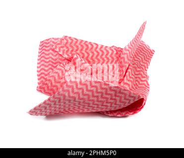 Crumpled Cleaning Cloth Isolated, Pink Wipe Rag, Cleaning Microfiber Towel, Wiping Cotton Napkin, Microfibre Fabric for Cleanliness, Kitchen Cloths on Stock Photo