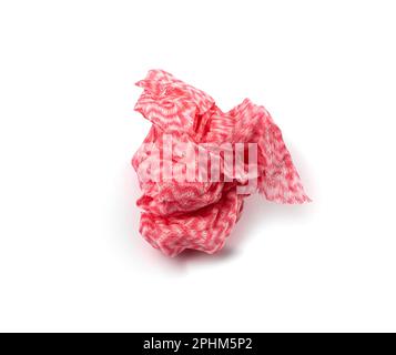 Crumpled Cleaning Cloth Isolated, Pink Wipe Rag, Cleaning Microfiber Towel, Wiping Cotton Napkin, Microfibre Fabric for Cleanliness, Kitchen Cloths on Stock Photo