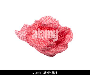 Crumpled Cleaning Cloth Isolated, Pink Wipe Rag, Cleaning Microfiber Towel, Wiping Cotton Napkin, Microfibre Fabric for Cleanliness, Kitchen Cloths on Stock Photo