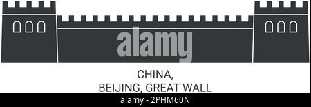 China, Beijing, Great Wall travel landmark vector illustration Stock Vector