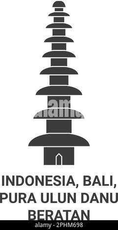 Indonesia, Bali, Pura Ulun Danu Beratan travel landmark vector illustration Stock Vector