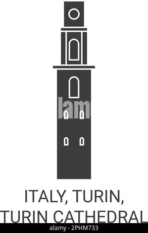 Italy, Turin, Turin Cathedral travel landmark vector illustration Stock Vector
