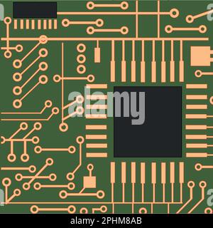 Seamless pattern microcircuit charge on green background Stock Vector