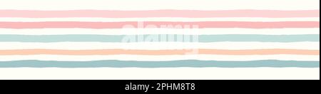 Striped pattern background banner. Vector seamless repeat border of hand drawn organic boho horizontal stripes. Stock Vector