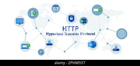 HTTP Hypertext Transfer Protocol internet communication icon set illustration Stock Vector