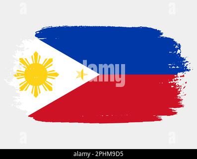 Artistic grunge brush flag of Philippines isolated on white background. Elegant texture of national country flag Stock Vector