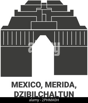 Mexico, Merida, Dzibilchaltun travel landmark vector illustration Stock Vector