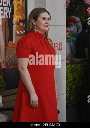 Los Angeles, United States. 28th Mar, 2023. Cast member Jillian Bell attends the premiere of the motion picture crime comedy 'Murder Mystery 2' at the Regency Village Theatre in the Westwood section of Los Angeles on Tuesday, March 28, 2023. Storyline: Full-time detectives Nick and Audrey are struggling to get their private eye agency off the ground. They find themselves at the center of international abduction when their friend Maharaja, is kidnapped at his own lavish wedding. Photo by Jim Ruymen/UPI Credit: UPI/Alamy Live News Stock Photo
