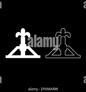 Oil derrick rig gusher set icon white color vector illustration image simple solid fill outline contour line thin flat style Stock Vector