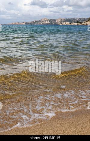 Wild beach of Sassari in the Italian region Sardinia, northwest of Olbia. Sea coast of Italy with clare azure blue water and sandy wild beach. Stock Photo