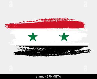 Artistic grunge brush flag of Syria isolated on white background. Elegant texture of national country flag Stock Vector