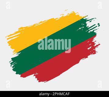 Artistic grunge brush flag of Lithuania isolated on white background. Elegant texture of national country flag Stock Vector