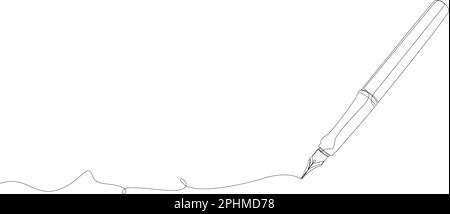 Fountain pen continuous one line drawing. Writing or signing document using vintage ink pen. Vector illustration Stock Vector