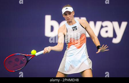 Elena Rybakina of Kazakhstan in action during the fourth round of the 2023 Miami Open, WTA 1000 tennis tournament on March 27, 2023 in Miami, USA - Photo: Rob Prange/DPPI/LiveMedia Stock Photo