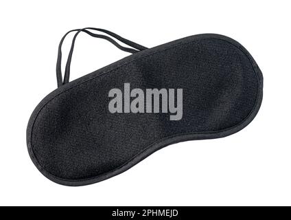 Black sleeping mask for eye isolated on white, top view, clipping path Stock Photo