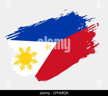 Artistic grunge brush flag of Philippines isolated on white background. Elegant texture of national country flag Stock Vector